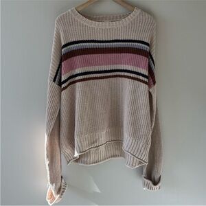 Hem & Thread Tan Striped Knit Sweater Size L